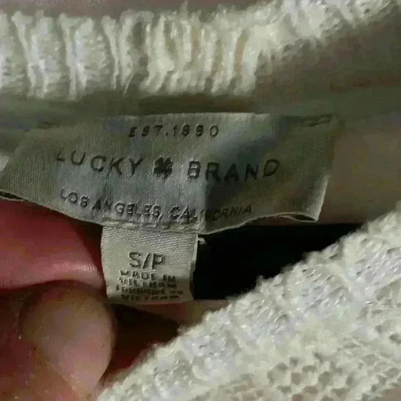 Womens S white cream Lucky Brand sweater 2 layer knit crochet detail button back - Picture 4 of 7
